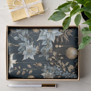 Blue and Gold Christmas Ornaments Poinsettias Tissue Paper