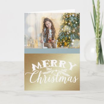 Blue And Gold Christmas Photo Card by ChristmasBellsRing at Zazzle