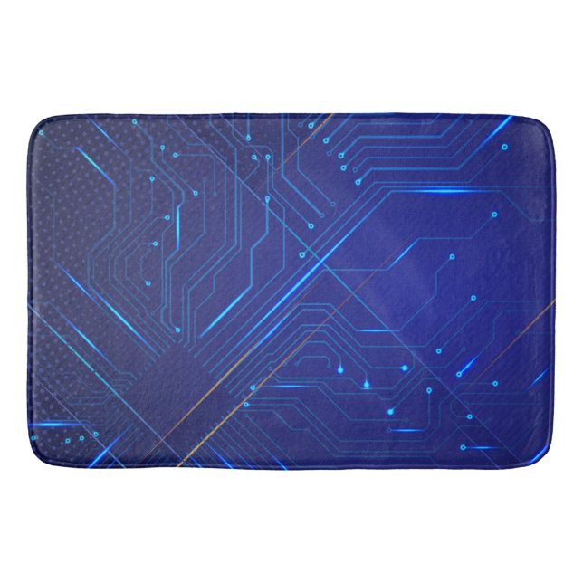 Blue and Gold Circuit Pattern Bath Mat (Front)