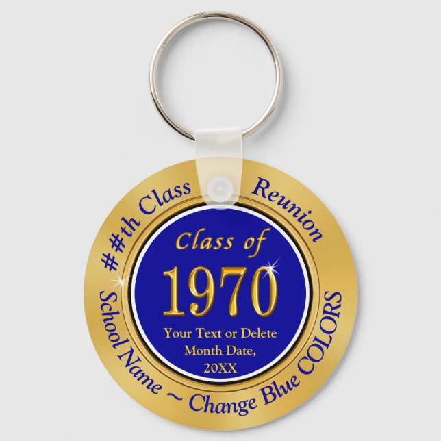 Blue and Gold Class of 1970 Personalized Reunion Keychain (Front)