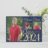 Blue and Gold Class of 2022 Photo Graduation Invitation (Standing Front)