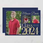 Blue and Gold Class of 2022 Photo Graduation Invitation (Front/Back)