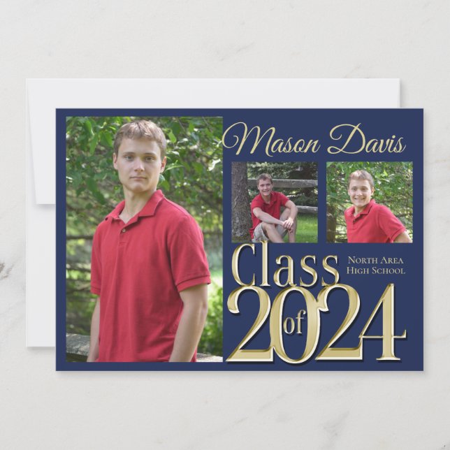 Blue and Gold Class of 2022 Photo Graduation Invitation (Front)