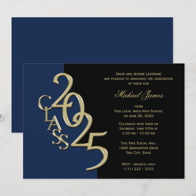 Blue and Gold Class of 2025 Grad with Color Option Invitation (Front/Back)