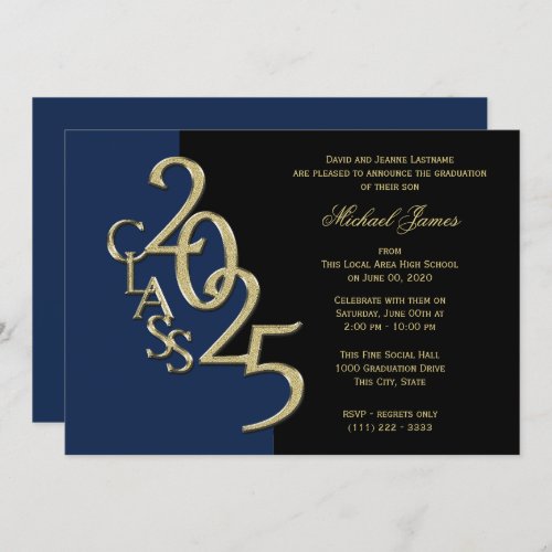 Blue and Gold Class of 2025 Grad with Color Option Invitation
