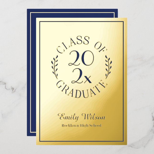 Blue and Gold Class Of 2025 Graduation Party Foil Invitation (Front/Back)