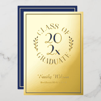 Blue and Gold Class Of 2026 Graduation Party Foil Invitation
