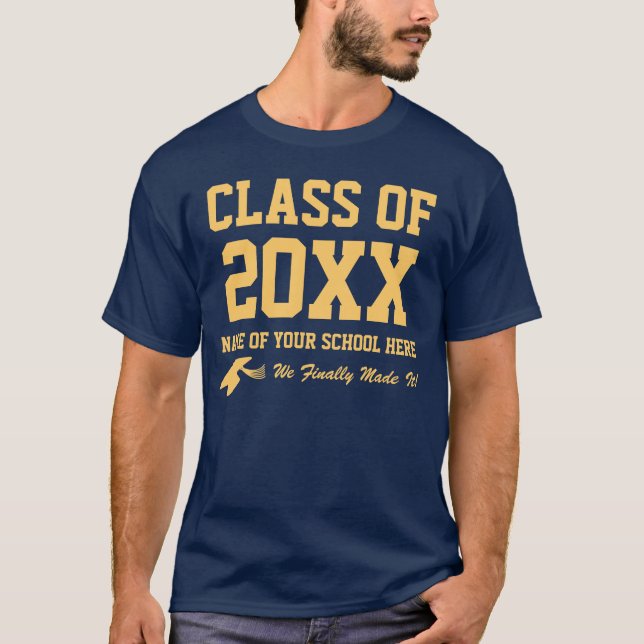 Blue and Gold Class of 20XX Custom School T-Shirt (Front)