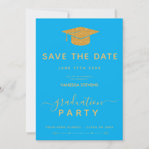 Blue And Gold Classic Graduation Save the Date Invitation