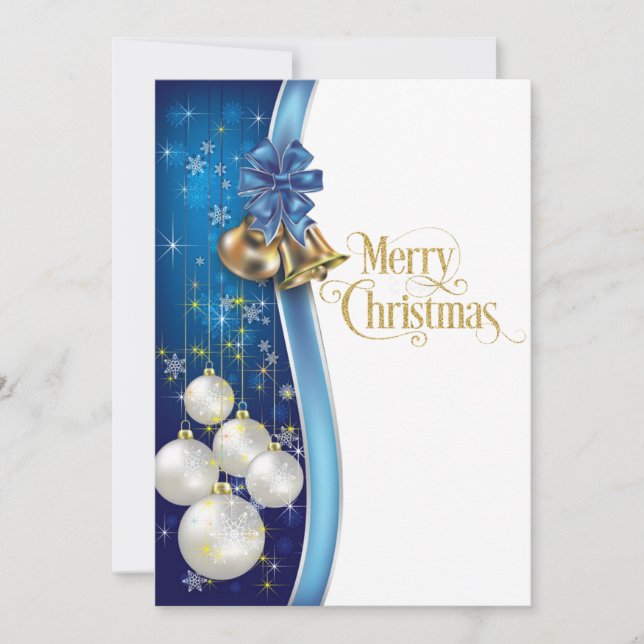 Blue and Gold Classy Merry Christmas Holiday Card (Front)