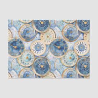 Blue and Gold Clock Pattern Tissue Paper