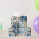 Blue and Gold Clock Pattern Wrapping Paper