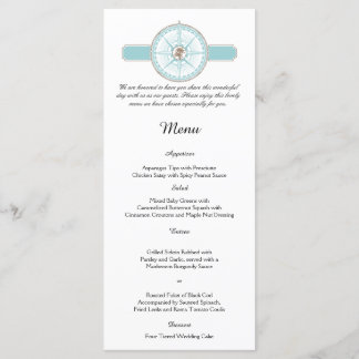 Blue and Gold Compass Rose Beach Wedding Menu