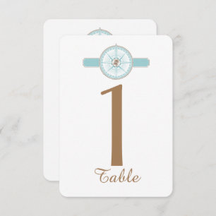 Blue and Gold Compass Rose Wedding Table Number
