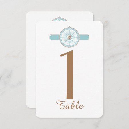 Blue And Gold Compass Rose Wedding Table Number