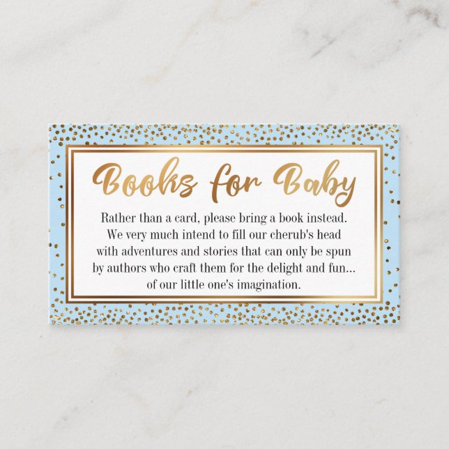 Blue and Gold Confetti Book Request Insert Cards (Front)