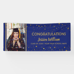 Blue And Gold Confetti Graduate Photo Graduation Banner