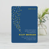 Blue and gold confetti graduation announcement (Standing Front)