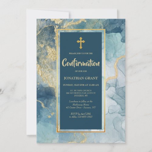 Blue and Gold Confirmation Invitations