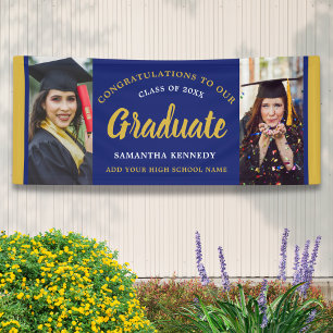 Blue And Gold Congratulations Graduation 2 Photo Banner
