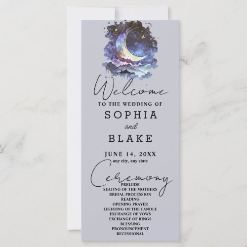 Blue and Gold Crescent Moon Wedding Program