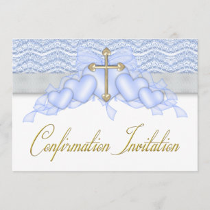 Blue and Gold Cross Boys Confirmation Invitation