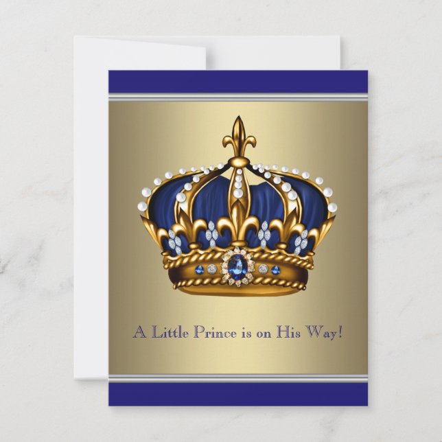 Blue and Gold Crown Little Prince Baby Shower Invitation (Front)