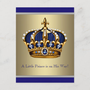 Blue and Gold Crown Little Prince Baby Shower Invitation