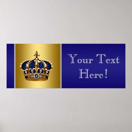 Blue and Gold Crown Prince Baby Shower Banner Poster