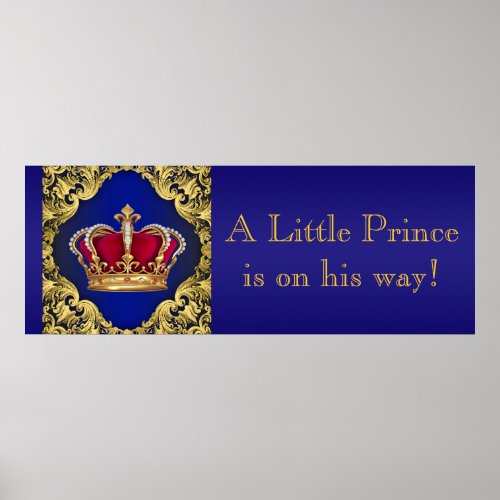Blue and Gold Crown Prince Baby Shower Banner Poster