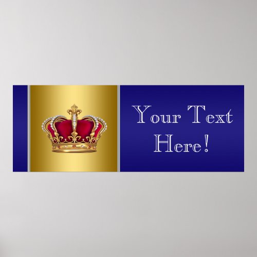 Blue and Gold Crown Prince Baby Shower Banner Poster