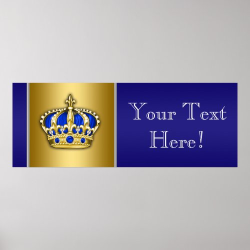 Blue and Gold Crown Prince Baby Shower Banner Poster