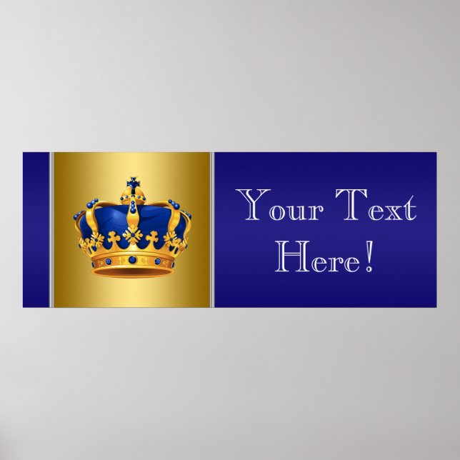 Blue and Gold Crown Prince Baby Shower Banner Poster (Front)
