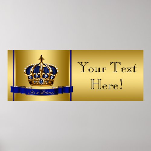Blue and Gold Crown Prince Baby Shower Poster