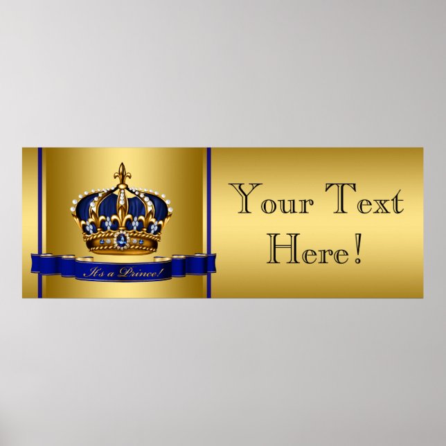 Blue and Gold Crown Prince Baby Shower Poster (Front)