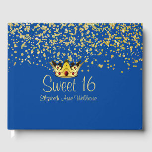 Blue and Gold Crown Sweet 16 Guest Book
