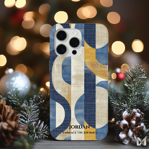 Blue and Gold Curves – Artistic Geometric Elegance iPhone 15 Pro Max Case