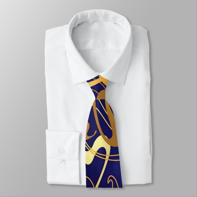 Blue and Gold Curves Neck Tie (Tied)
