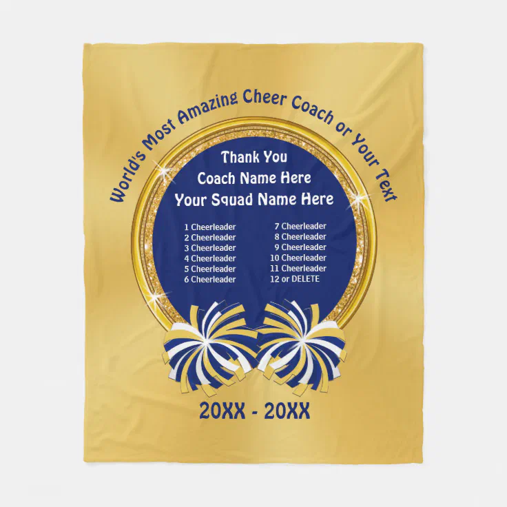 Blue and Gold Custom Best Cheerleading Coach Gifts Fleece Blanket | Zazzle