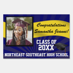Blue and Gold Custom Photo Graduation Yard Sign