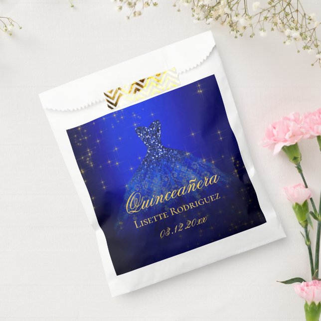 Blue and Gold Custom Quinceanera Favor Bag (Sealed)