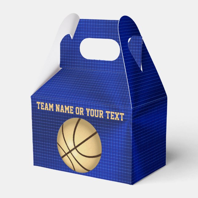 Blue and Gold Customizable Basketball Favor Boxes (Front Side)