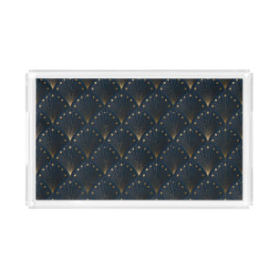 Blue And Gold Deco Pattern Acrylic Tray