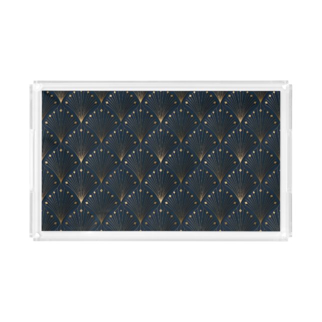 Blue And Gold Deco Pattern Acrylic Tray (Front)