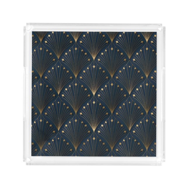 Blue And Gold Deco Pattern Acrylic Tray (Front)