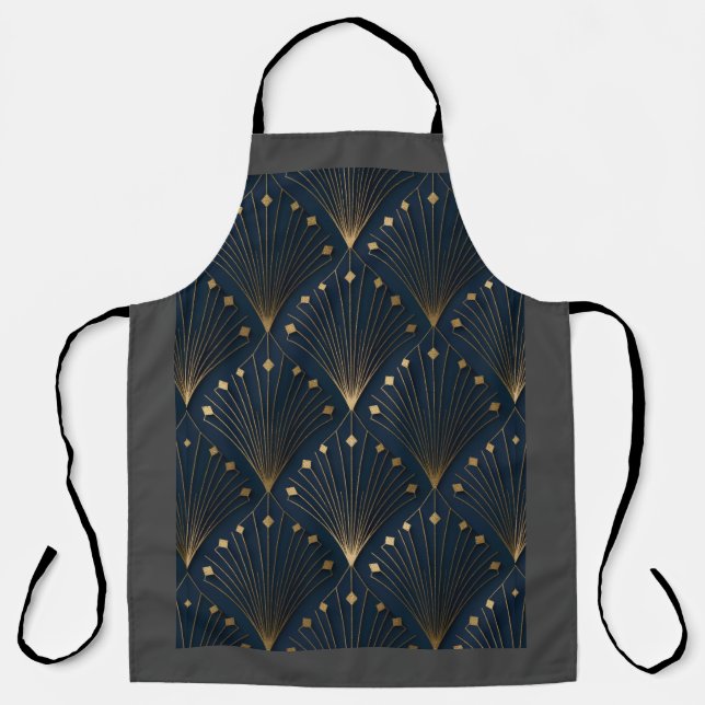 Blue And Gold Deco Pattern Apron (Front)