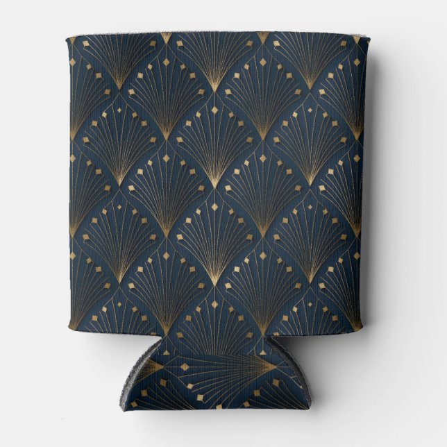 Blue And Gold Deco Pattern Can Cooler (Front)