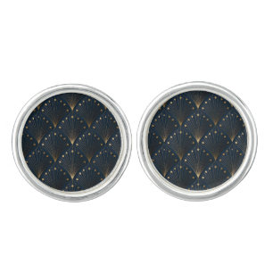 Blue And Gold Deco Pattern Cufflinks