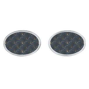 Blue And Gold Deco Pattern Cufflinks