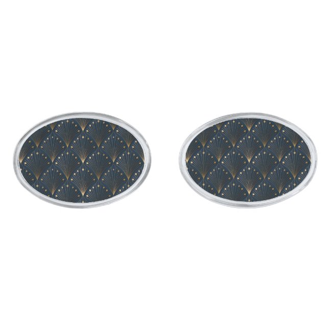 Blue And Gold Deco Pattern Cufflinks (Front)